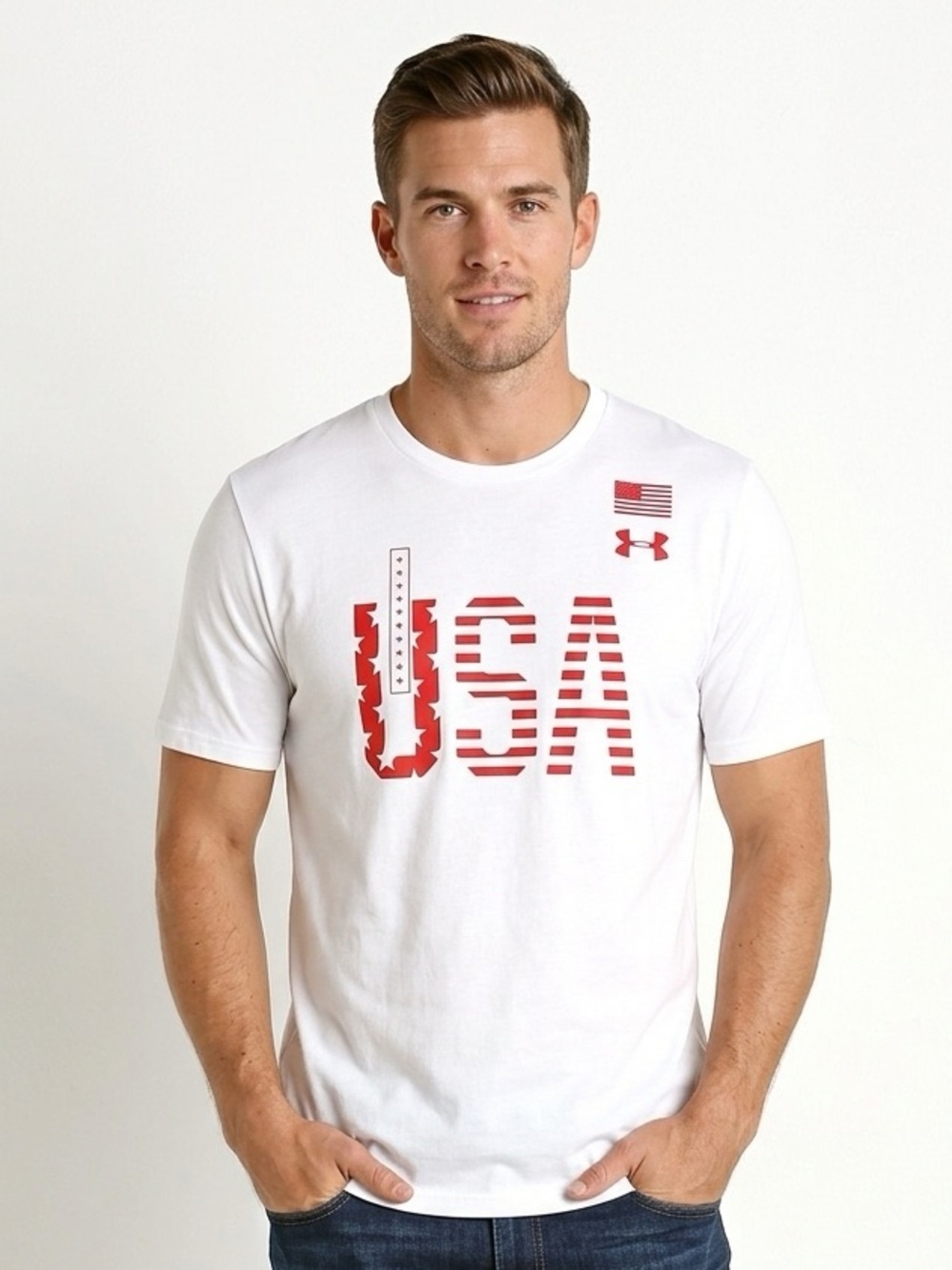 UNDER ARMOUR Logo USA T-Shirt M Medium White Red NWT $25